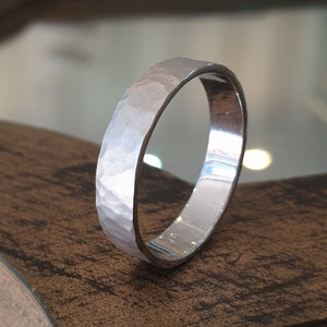 Handmade 14k White Gold Hammered Wedding Band for Men
