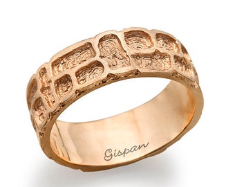 Handmade 14k Rose Gold Wedding Band: Textured Engagement Ring