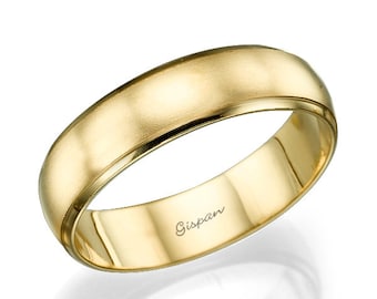 14k Yellow Gold Mens Wedding Band: Matte Ring with Sparkling Accents