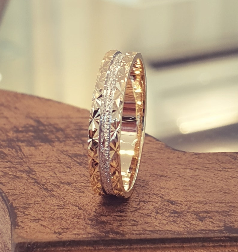 Bridal Jewelry Promise Ring Two Tone Wedding Band 14k Yellow/&White Gold Unique Wedding Ring
