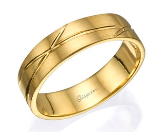 14k Yellow Gold Mens Wedding Band: Matte Gold Ring