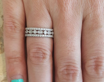 Unique 14k White Gold Diamond Wedding Ring Set