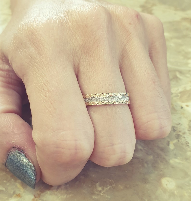 Bridal Jewelry Promise Ring Two Tone Wedding Band 14k Yellow/&White Gold Unique Wedding Ring