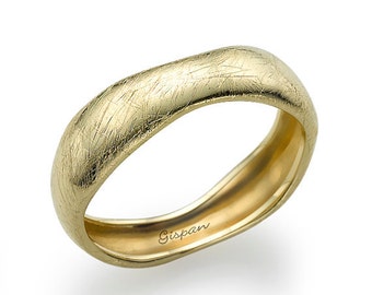 Unisex Wedding Band, Unique Wedding Ring, Mens Wedding Ring, Women Wedding Band, 14k Gold Ring, Yellow Gold Ring, Asymmetrica Ring