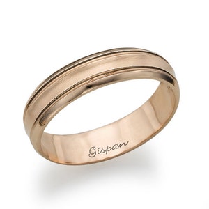 14Kローズゴールドの結婚指輪：マットな質感のリング、ユニセックスデザイン