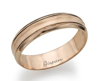 14k Rose Gold Wedding Band: Matte Texture Ring, Unisex Design
