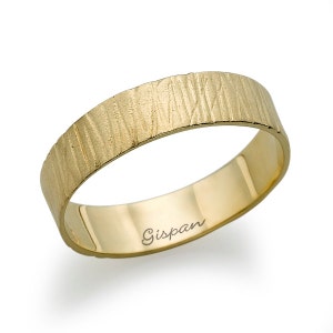 14k Yellow Gold Wedding Band, Wedding Ring, Lines Ring, Texture Ring, Mens Ring, Woman Ring, Bridal Jewelry, Matte Ring
