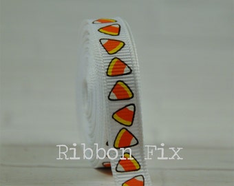 Trick or Treat Gift Tie Korker Halloween Party Dog Collar Bow US Designer 38 Orchid Purple Candy Corn Print Grosgrain Ribbon