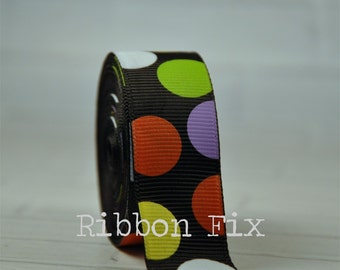 Trick or Treat Gift Tie Korker Halloween Party Dog Collar Bow US Designer 38 Orchid Purple Candy Corn Print Grosgrain Ribbon