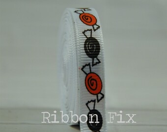 Trick or Treat Gift Tie Korker Halloween Party Dog Collar Bow US Designer 38 Orchid Purple Candy Corn Print Grosgrain Ribbon