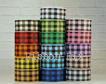 7/8" Black Buffalo Plaid Print Grosgrain Ribbon - US Designer - Red Christmas Check - Gift Wrap - Ornament Bow - Bakery Treat Ties - Gingham
