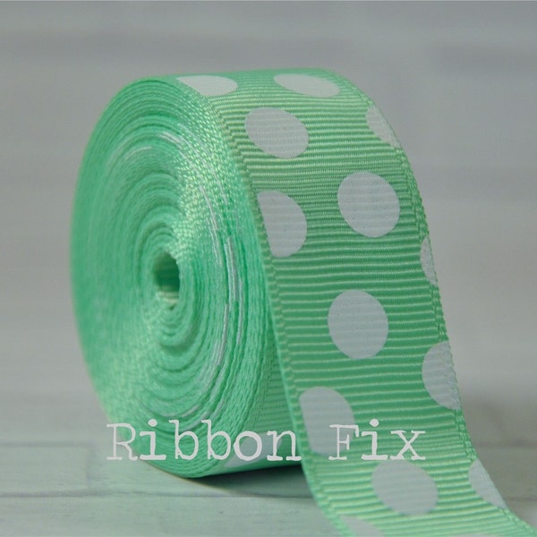 7/8 » Mint Green and White Polka Dot Grosgrain Ribbon - Easter Bows - Baby Shower - Gift Wrap - Dog Collar Leash - Pastel Dots - Crème glacée