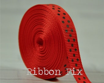 3/8" Red & Black Swiss Dots Grosgrain Ribbon - US Designer Print - Ladybug Spots - Baby Shower - Vampire Party - Gift Wrap - Dog Collar Bows