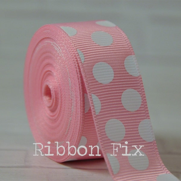 7/8" Baby Pink and White Polka Dot Grosgrain Ribbon - Baby Shower - Gift Wrap - Valentine's Day - Hearts - Easter Dots - Bows - Dog Collar