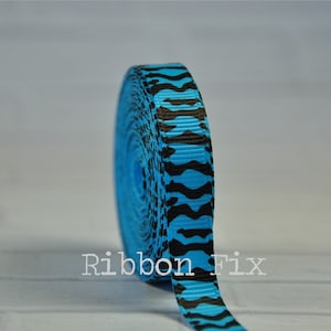 3/8&quot; azul turquesa y negro cebra Grosgrain cinta - zoo - raya animal - fiesta de bodas - arco Korker - ducha de bebé - collar de perro - envoltura de regalo