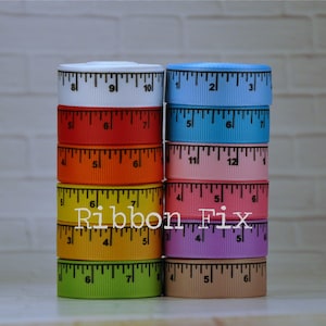 Ruban gros-grain imprimé règle 5/8" - Noeud d'école d'automne - Cadeau pour enseignant - Ruban à mesurer - Rouge rose jaune vert bleu orange violet blanc noir