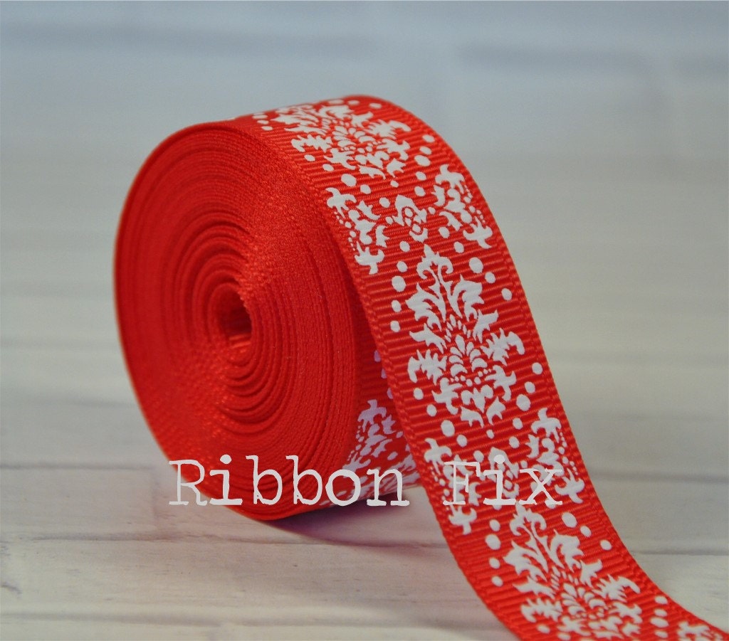 78 Christmas Vintage Damask Printed Grosgrain Ribbon USDR