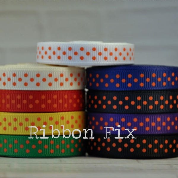 3/8" Orange Swiss Dot Grosgrain Ribbon - US Designer Dots - Hair Bows - Halloween Dots - Gift Wrap Bow - College Football - Dog Collar Leash