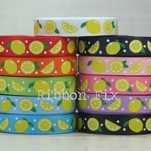 3/8&quot; Yellow Lemons Print Grosgrain Ribbon - US Designer - Strawberry Lemonade - Summer Fruit - Limeade - Gift Wrap - Lemon Hairbows - Juice