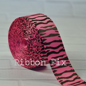 7/8&quot; Hot Pink & Black Zebra Stripes Grosgrain Ribbon - Animal Print - Tiger King - Gift Wrap - Baby Shower - Zoo Bows - Dog Collar