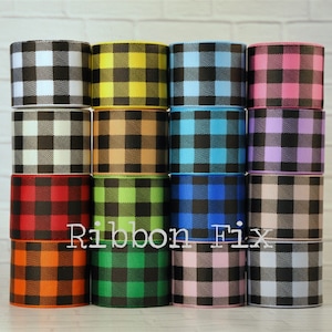 1.5&quot; Black Buffalo Plaid Print Grosgrain Ribbon - US Designer - Red Christmas Check Gift Wrap - Ornament Bows - Bakery Treat Ties - Gingham