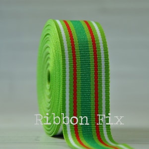7/8&quot; Retro Christmas Woven Stripe Grosgrain Ribbon - Holiday Bows - Vintage Stripes - Korker Ribbon - Red Emerald Lime - Gift Wrap - Santa