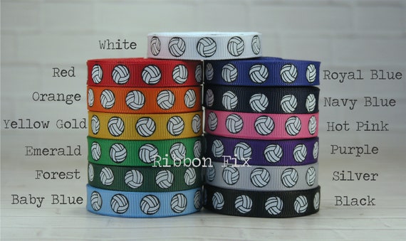 3 8 Black White Volleyball Print Grosgrain Ribbon Dig Set Spike Bump Sport Team Beach Net Sand Score Sport Bows High School