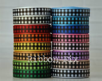 3/8&quot; Black Buffalo Plaid Print Grosgrain Ribbon - US Designer - Red Christmas Check Gift Wrap - Ornament Bows - Bakery Treat Ties - Gingham