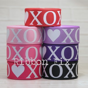 7/8" White XOXO Print Grosgrain Ribbon - Valentine's Day - US Designer - Red - Pink - Purple - Black - Wedding Bows - Love Bow - Gift Wrap