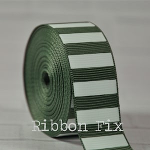 7/8" 1.5" Forest Green with White Vertical Stripe Grosgrain Ribbon - Bold Stripes - Hunting - Football Bows - Home Decor - Dog Collar Leash