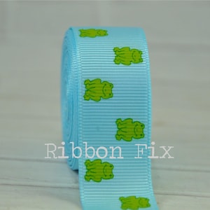 Cinta grosgrain de rana azul o 1,8&quot; o 1,5&quot; - Impresión de diseñador de EE. UU. - Princess Bow - Ranas verdes - Baby Shower - Correa de collar para perros - Tortuga