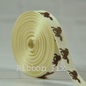 100 yard roll 3/8&quot; Antique White &Brown Horse Grosgrain Ribbon - US Designer Print - Rodeo - Farm - Barn - Cowboy - Baby Shower - Kraag