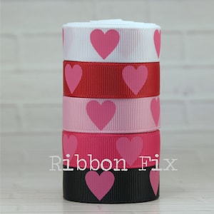 5/8&quot; Hot Pink Ink Hearts Print Grosgrain Ribbon - Valentine&#39;s Day - White - Red - Baby Pink - Black - Love Bows - Gift Wrap - Dog Collar