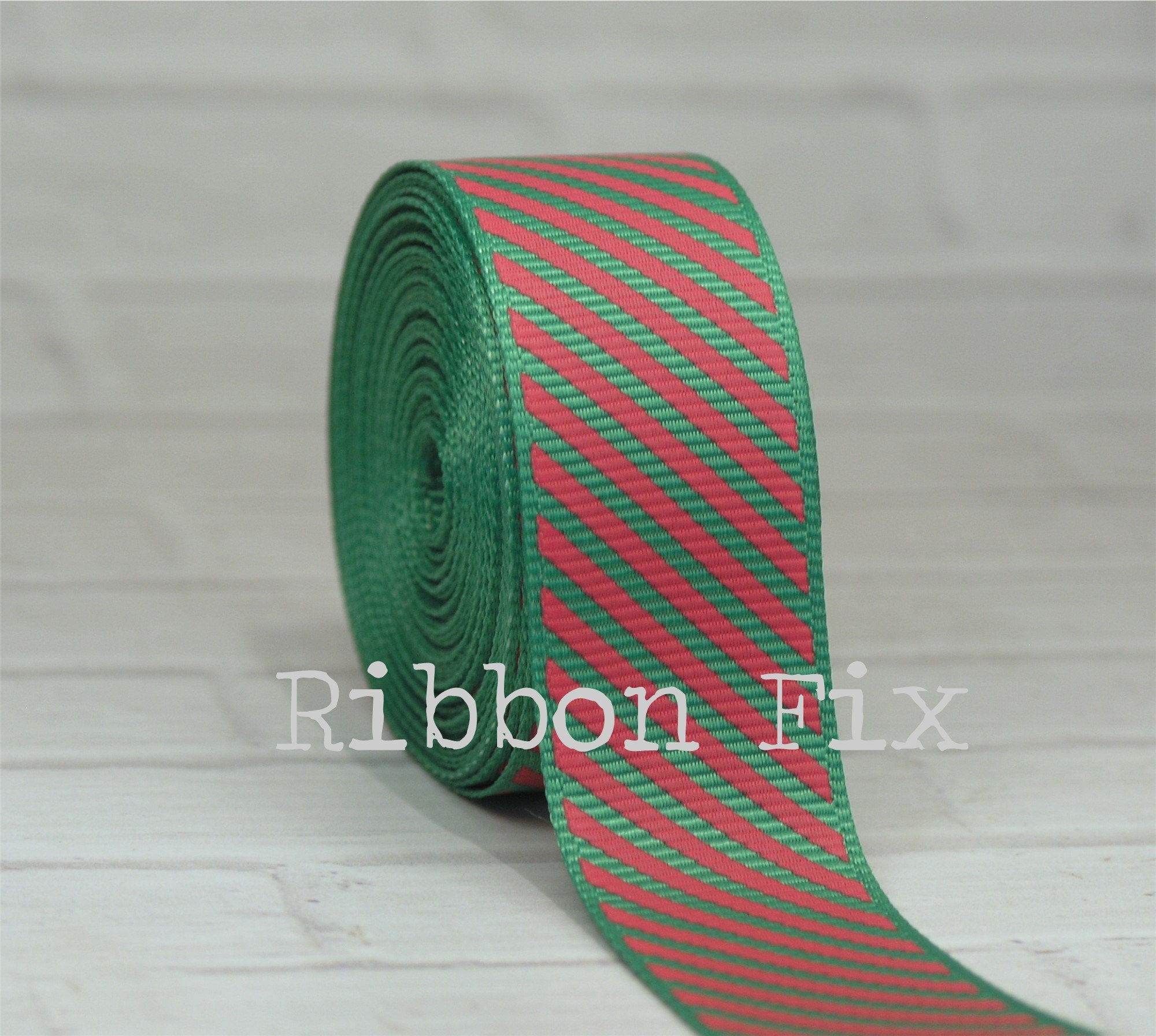 Striped Grosgrain Ribbon 1.5 inches Red Green Christmas 3 yards