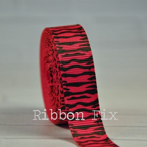 5/8&quot; Shocking Pink & Black Zebra Grosgrain Ribbon - Animal Stripe - US Designer - Wedding - Korker Bows - Baby Shower - Dog Collar Leash DIY