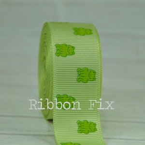 3/8&quot; 7/8&quot; 1.5&quot; Jugo de Lima Cinta Grosgrain de Rana - Impresión de Diseñador de EE.UU. - Salto de Sapo - Ranas Verdes - Baby Shower - Correa de Collar de Perro - Collar tortuga