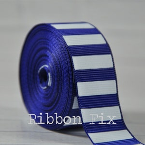 7/8&quot; or 1.5&quot; Royal Blue with White Vertical Stripe Grosgrain Ribbon - Bold Stripes - Wedding - Baby Shower - Home Decor - Dog Collar Leash