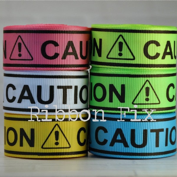 7/8" Let op Tape Print Grosgrain Ribbon - Halloween Geel - Plaats delict - Niet huisdier - In training - Niet vriendelijk - Kattenhalsband - Hondenriem