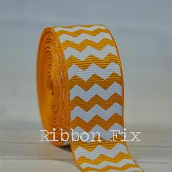 3/8" 7/8" 1.5" Yellow Gold Chevron Stripe Grosgrain Ribbon - Hair Bow - Wedding - Baby Shower - College Football - Dog Collar Leash - Bus