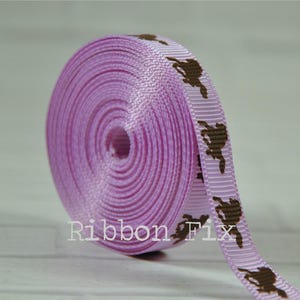 100 yard roll 3/8&quot; Light Orchid & Brown Horse Grosgrain Ribbon - US Designer Print - Rodeo - Farm - Barn - Cowboy - Baby Shower - Dog Collar