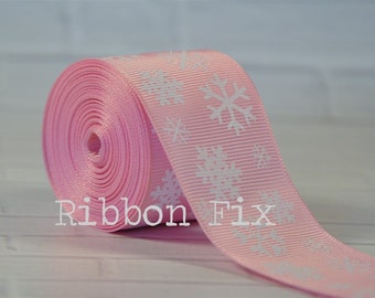 1.5 « Christmas Baby Pink Snowflake Print Grosgrain Ribbon - Noel - Neige d’hiver - Couture artisanale - Fête de Noël - Emballage cadeau - Collier pour chien En laisse