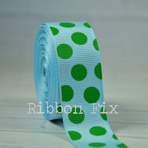 7/8 &quot;Ocean Blue &Emerald Green Polka Dot Grosgrain Ribbon - Diseñador de EE. UU. - Tortuga - Rana - Boda - Baby Shower - Puntos - Correa de cuello de perro