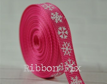 3/8" Wild Berry Snowflake Print Grosgrain Ribbon - Christmas - US Designer - Frozen Winter - Snow Crafts - Holiday Gift Wrap - Home Decor