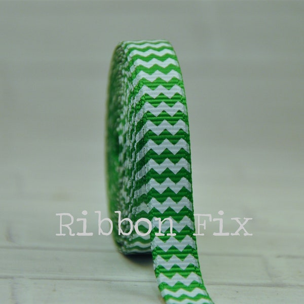 3/8" Emerald Green & White Chevron Stripe Grosgrain Ribbon - Christmas - St. Patrick's Day - Back to School - Shamrocks - Apple - Dog Collar