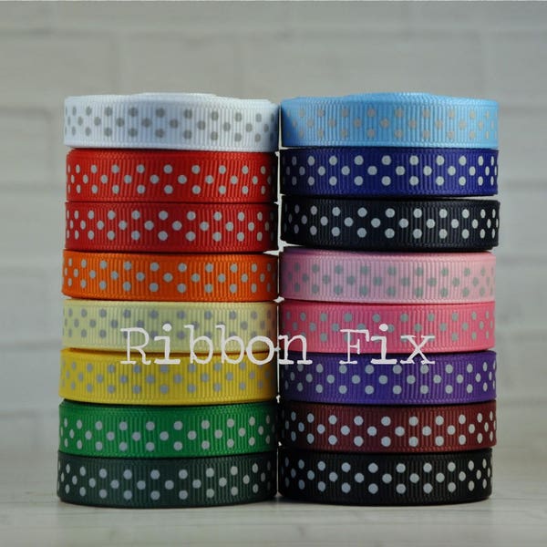 3/8" Silver / Light Grey Swiss Dot Grosgrain Ribbon - US Designer Dots - Hair Bows - Gift Wrap Ribbons - College Football - Dog Collar Leash