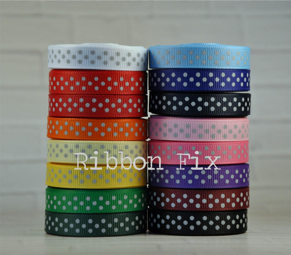 3/8" Silver / Light Grey Swiss Dot Grosgrain Ribbon - US Designer Dots - Hair Bows - Gift Wrap Ribbons - College Football - Dog Collar Leash