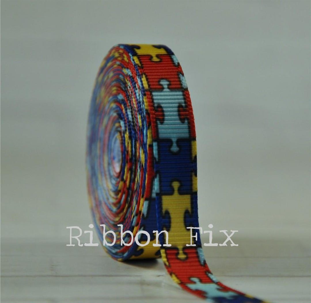 3/8" Autism Awareness Large Puzzle Print Grosgrain Ribbon - Light It up ...