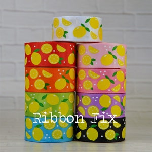 7/8" Yellow Lemons Print Grosgrain Ribbon - US Designer - Strawberry Lemonade - Summer Fruit - Limeade - Gift Wrap - Lemon Hairbows - Juice
