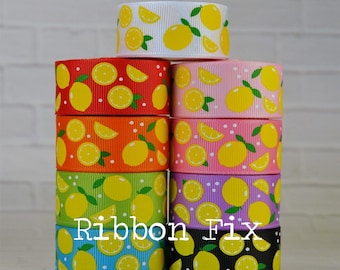 7/8" Yellow Lemons Print Grosgrain Ribbon - US Designer - Strawberry Lemonade - Summer Fruit - Limeade - Gift Wrap - Lemon Hairbows - Juice