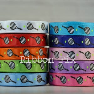 3/8" Tennis Rackets Print Grosgrain Ribbon - Balls - Court - Net Bow - Love - Backhand - Deuce - Serve - Sports Shoes - Dog Collar Leash